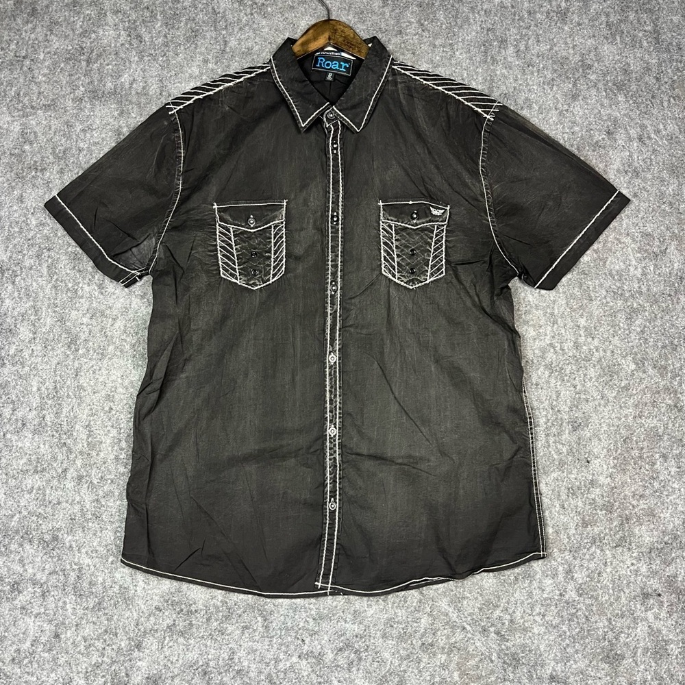 Roar Black Signature Short  Sleeve Button Up Shirt Size XL